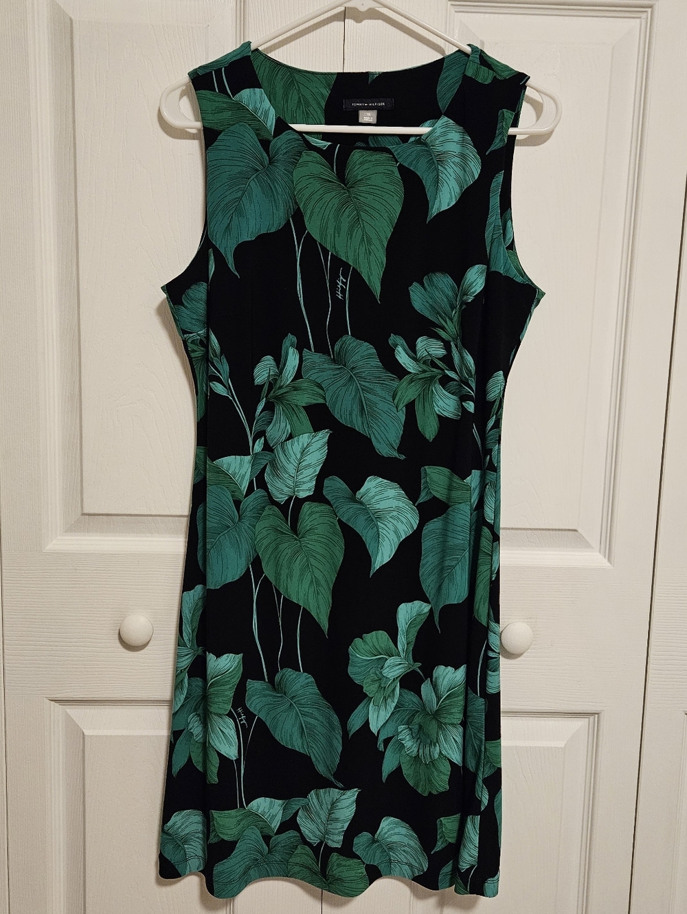 Tommy Hilfiger Women's Tropical 🌿 Print Dress Size 10 Black + Green Sleeveless